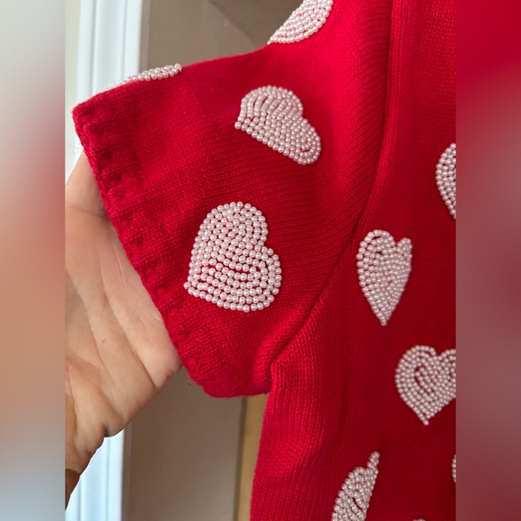VTG 1999 Michael Simon Red/White Beaded Heart Cardigan,Valentines, Sweetheart, M - Picture 7 of 14